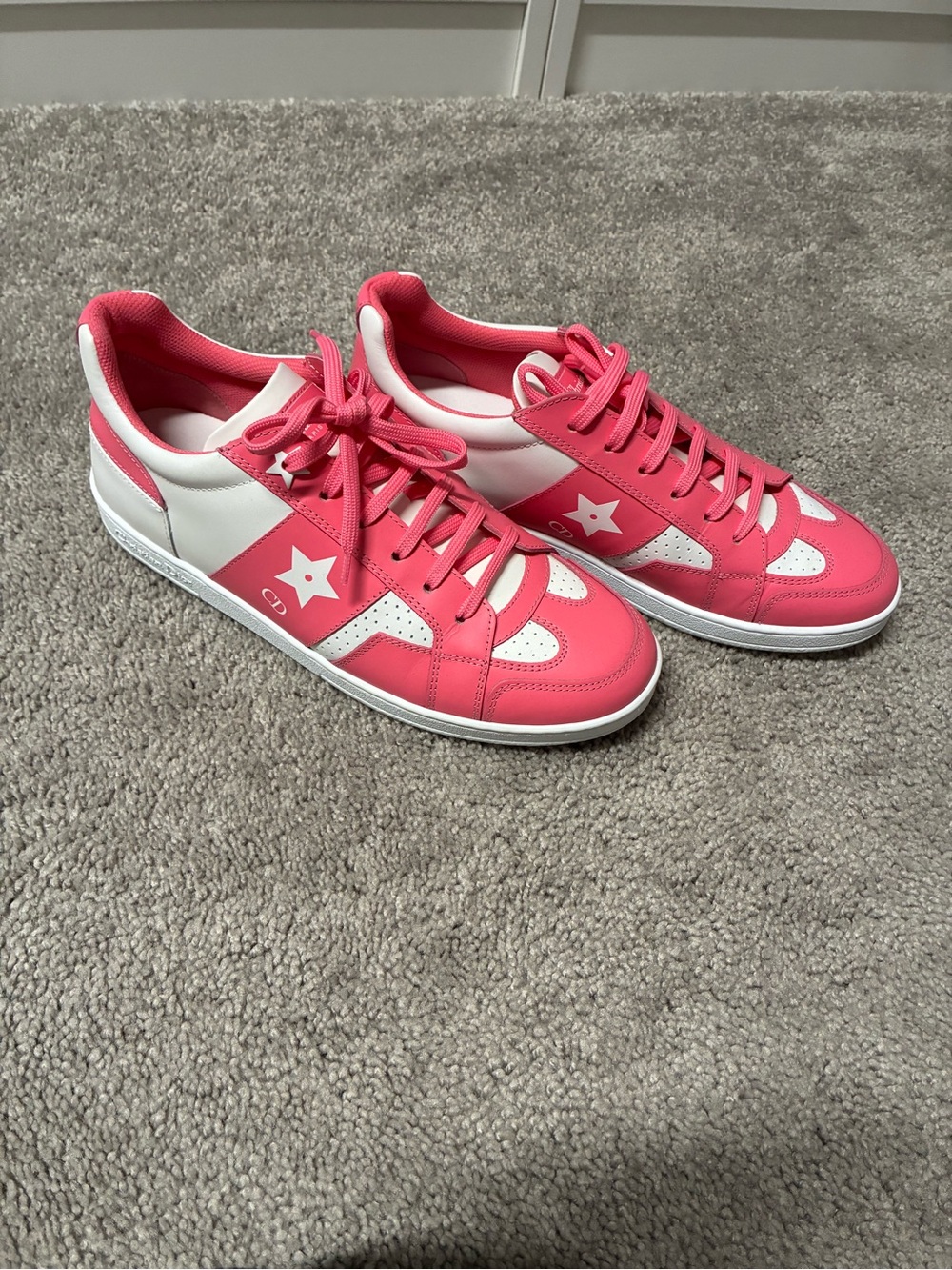 Pink and White Star Panel Low-Top Sneakers. Dior 38